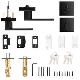 Probrico Matte Black Exterior Door Locksets with Deadbolt,Front Door Entry Handle and Single Cylinder Deadbolt Set, Square Door Lever with Keyed One Side Deadbolt Lock, Keyed Alike 2Pack