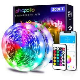 phopollo LED Lights for Bedroom 200ft (2 Rolls of 100ft), Music Sync Color Changing, Smart App Control with Remote, Ultra-Long LED Strip Lights for Party, Home Decoration.