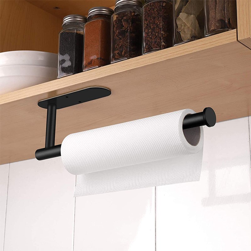 Lumeiy Kitchen Roll Holder Black No Drilling Stainless Steel