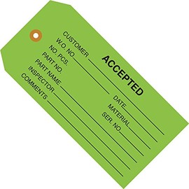 Green Inspection Tags,"Accepted", 4 3/4" x 2 3/8", 5, (Case of 1000)