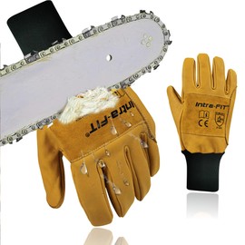 Intra-FIT Chainsaw Protection Gloves, Chainsaw Gloves with Left Hand Protection, Safety Forestry Gloves Made of Water Resistant Cowhide Leather, Class 2, EN ISO 11393-4, EN 388: 3132X, Size L