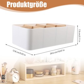 Bambus Tisch Organizer Desktop, 8 Fächer Holz Desktop Stift, Büro Organizer Weiß, Bambus Stiftehalter mit Abnehmbar Fächer, Multifunktional Büro Schreibtisch für Stifte, Brille