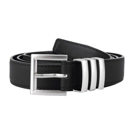 TINIDI Women Belt Skinny Leather Solid Color Pin Buckle Simple Waist for Girls with Square Buckle(Black,Fit Waist Size 33''-38'')