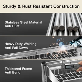 3 Tier Extra Large Stainless Steel Expandable Over The Sink Dish Drainer Drying Rack, Rust Proof Metal, Space Saving, Modern Silver Big Capacity Extendable Plate Strainers Above Kitchen Counter