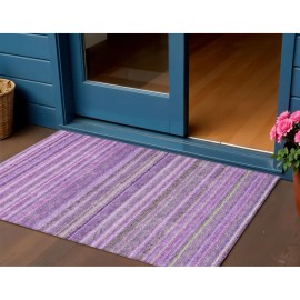 Homeroots 3' X 5' Purple Eggplant And Lilac Striped Washable Indoor Outdoor Area Rug