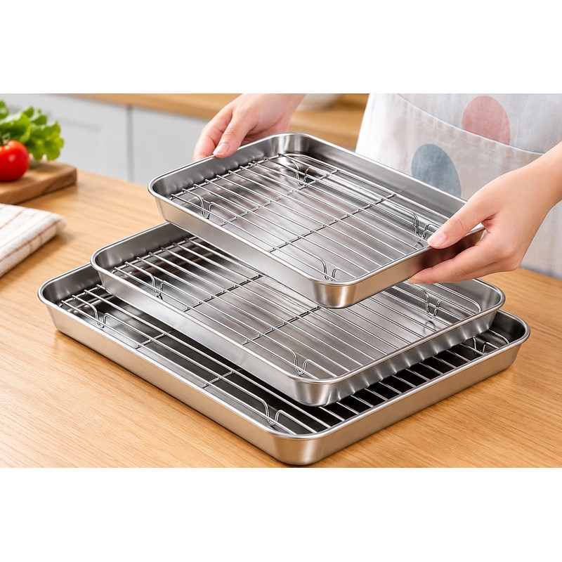 Stainless Steel Baking Pan with Wire Rack for Oven Cooking