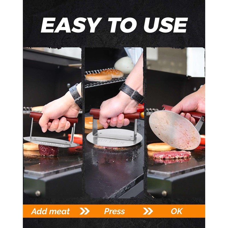 HULISEN 6.2" Stainless Steel Smashed Burger Press with Extra Wide