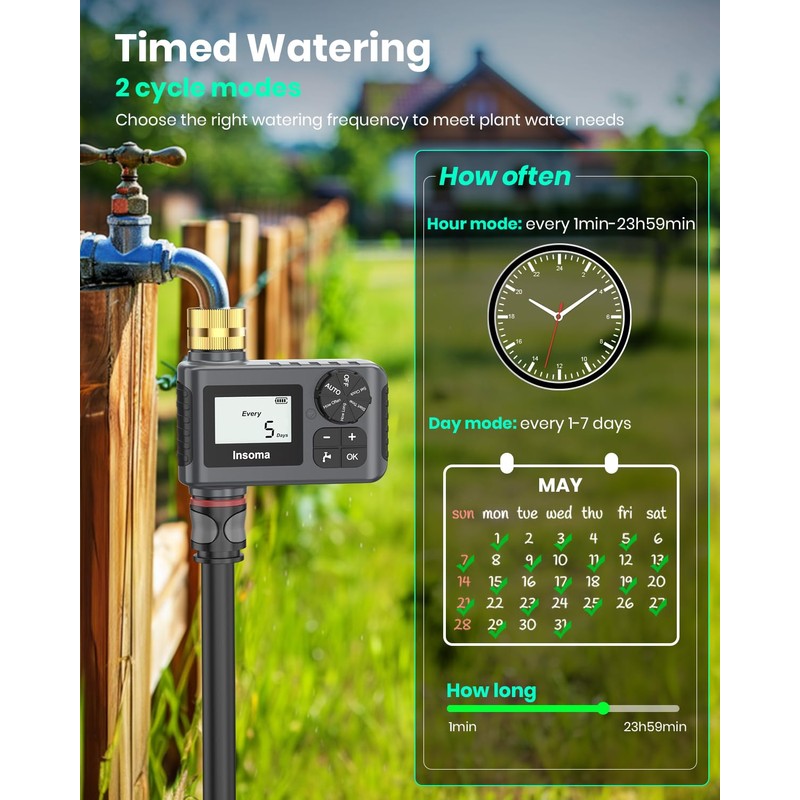 Sprinkler Timer with Brass Inlet and Outlet, Programmable Water Timer