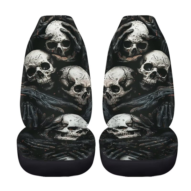 Rucaresri Horror Skeleton Print Car Front Seat Covers, Breathable Easy