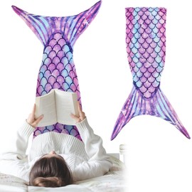 FainFun Mermaid Tail Blanket, Warm Mermaid Blanket Girls, Anti-Kick Quilt, Mermaid Blanket Fin, Mermaid Gifts Cuddly Blanket Suitable as a Gift (Purple)