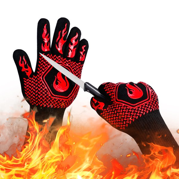 BBQ Fireproof Gloves, Grill Cut-Resistant Gloves 1472°F Heat Resistant Gloves,