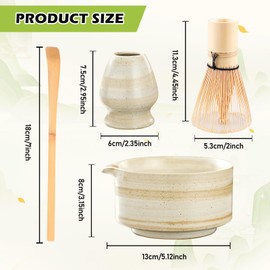 Matcha Whisk Set, 4 Pcs Matcha Set, Matcha Tea Set, Ceramic Matcha Bowl with Whisk, Ceramic Bowl, Scoop & Holder for Matcha Lovers & Enthusiasts