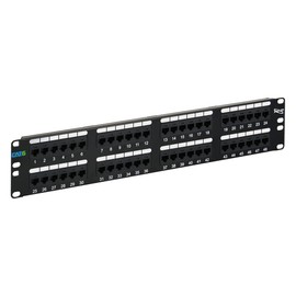 ICC CAT6 Patch Panel, UL Listed & PoE++ Rated Gigabit Applications, Rackmount 48 Port 2U 19-Inch Network Patch Panel with Rear 110 IDC Terminal Blocks for Gigabit Network Switch, Black