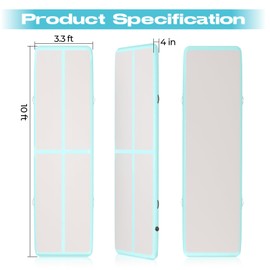 10ft Inflatable Gymnastics Mat with Electric Pump,4 Inch Thick Exercise Mat for Tumbling Gym Mat for Home Use/Tumble/Gym/Training/Cheerleading/Water