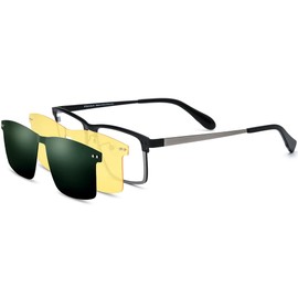 FONEX Pure Titanium Glasses Frame Men Square Magnet Clip On Eyeglasses with Polarized Lens (F85776_Silver)