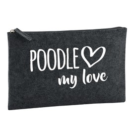 Huuraa Kulturbeutel Poodle My Love Geschenk 1 Liter Charcoal Filz Poodle Geschenkidee