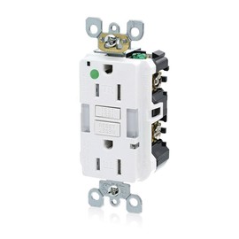 Leviton GFNL1-HGW 15A-125V Hospital Grade Tamper-Resistant Guide Light Duplex Self-Test GFCI Receptacle, White, 15-Amp