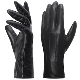 Harssidanzar Leather Gloves for Women, Winter Warm Fleece Lining, Touchscreen Vintage Finished GL018EU, black