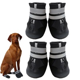 Dricar Dog Shoes, Paw Protection, Outdoor, Pack of 4 Dog Shoes, Waterproof, Dog Shoes, Non-Slip with Reflective Strap, Dog Shoes for Dogs (Black, XL)