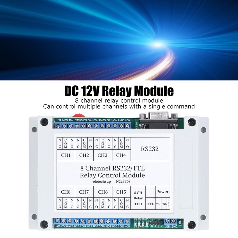 N223B08 8CH DC 12V RS232 Relay Module Serial Port Remote