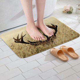 Antler Bathroom Rug Retro Deer Microfiber Bath Mat 16"(W)x24"(L), Soft Shaggy Shower Rug,Countryside Rural Hunting Non-Slip Absorbent Plush Floor Mats for Bathtub Shower Bathroom Living Room Decor