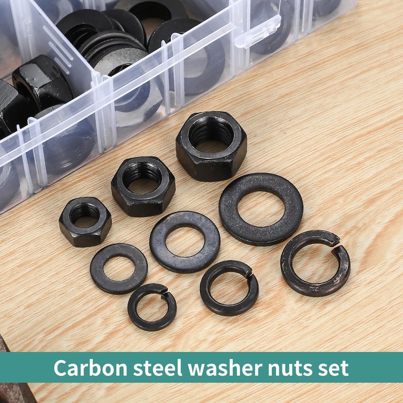 Hex Nuts Assortment Set, Self-Locking Nuts Set, Lock nuts, Carbon