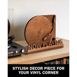 BS-VOG Now Playing Vinyl Record Stand, Spiral Groove Texture LP Storage & Album Display Holder, Rustic Home Décor, Ideal for Vinyl Record Lovers