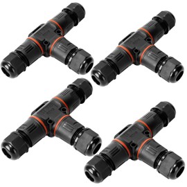 Mucek Pack of 4 Cable Connectors Waterproof IP68.3-Pin Earth Cable Connection Sleeve Distribution Box 3-Way Cable Waterproof Connection for Diameter 3-12 mm Cable Diameter T-Shape Junction Box Outdoor
