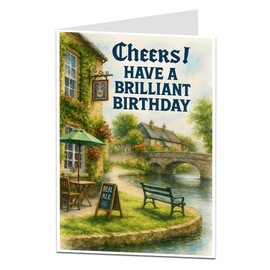 LimaLima Men's Birthday Card – Cheers! Have a Brilliant Birthday – Traditional UK Pub and Countryside Design – Quality Card for Dad, Husband, Friend or Brother