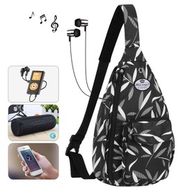 HUA ANGEL Crossbody Sling Bag for Men Women Lightweight Over the Shoulder Purse Day Bag Multipockets for Travel, Hiking, Gym, Willow Leaf