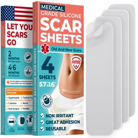 Medical Grade Silicone Scar Sheets - Transparent - 4pk (5.7”x1.6”) - Visible Difference on Surgical & Keloid Scars - Reusable C-Section Scar Silicone Strips - Easy to Use Silicone Sheets for Scars