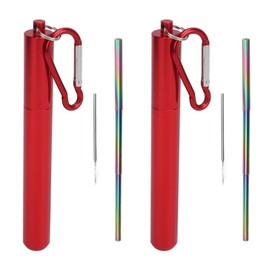 2Pcs Collapsible Metal Straw 304 Stainless Steel Drinking Travel Telescopic Straw with Cleaning Brushes for Travel Work