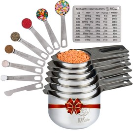 Stainless Steel Measuring Cups and Spoons Set: 7 Cup and 7 Spoon Metal Sets of 14 for Dry Measurement - Home Kitchen Gadget, Tool & Utensils for Cooking & Baking - Perfect Wedding or Housewarming Gift