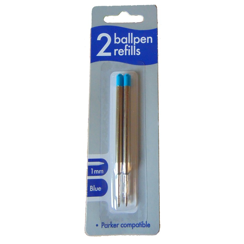 Twin Pack Ballpoint Pen Refills Parker Compatible Black Or Blue