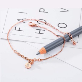 Kim Johanson Circle Stainless Steel Women's Anklet in Rose Gold with Zirconia Stones and a Strong Lobster Clasp Including Jewellery Bag, Stainless Steel