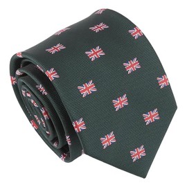 DQT Men's Embroidered Flag Print Novelty Classic Tie (Emerald Green British Flag)