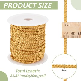 BENECREAT 20m/21.87 Yards Goldfarbene Gedrehte Kordel, 5mm Geflochtene Polyesterschnur Gedrehtes Zierkordelseil Für Geschenkverpackungen Bastelzubehör Zum Selbermachen