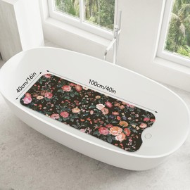 SHUCHING Black Bath Mat for Tub Non Slip-40x16 Inch, Wildflower
