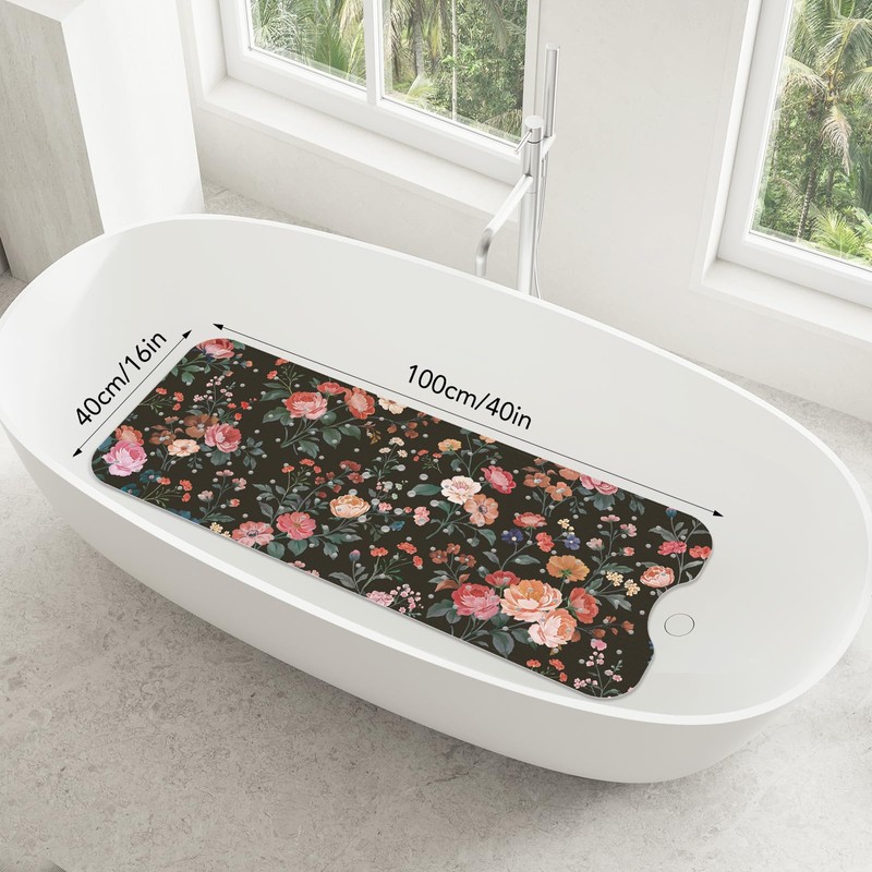 SHUCHING Black Bath Mat for Tub Non Slip-40x16 Inch, Wildflower