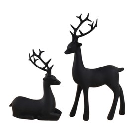 2 Pcs Christmas Reindeer Sculpture, Resin Deer Christmas Decoration, Matte Black Resin Elk Statues for Home Decor, Ideal for Living Room, Bedroom, Office, Bookshelf, and Desk Ornaments