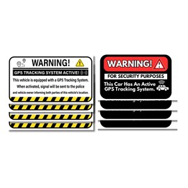 GPS Tracking System Warning Stickers for Vehicles, 8 Pack 2 x 3.5 in Waterproof, Weatherproof, UV Resistant GPS Security Alert Vinyl Signs for Vehicles & Automobiles.