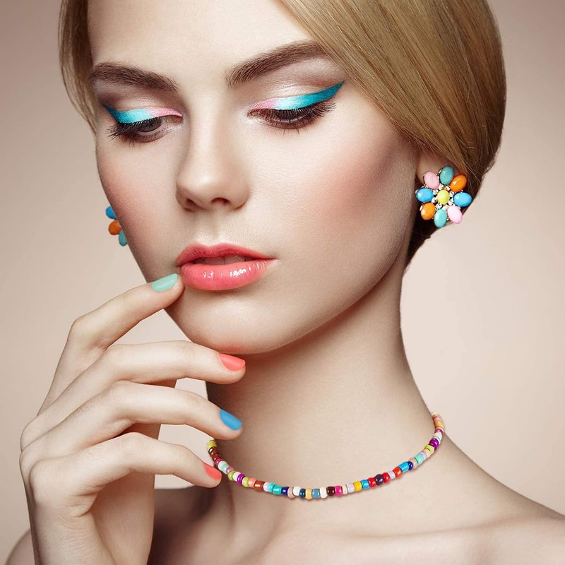 10PC Colorful Beads Choker Necklace for Women Boho Beaded Glamour