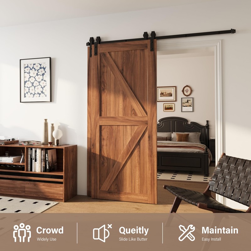 WINSOON 8FT Single Track Bypass Barn Door Hardware Double Doors