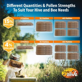 HIVE ALIVE Pollen Patty for Honey Bees – 10lb (10x1lb) Pollen Patties and Bee Food for Spring with 15% Real USA Pollen, Seaweed and Amino Acids to Support Brood and Colony Health