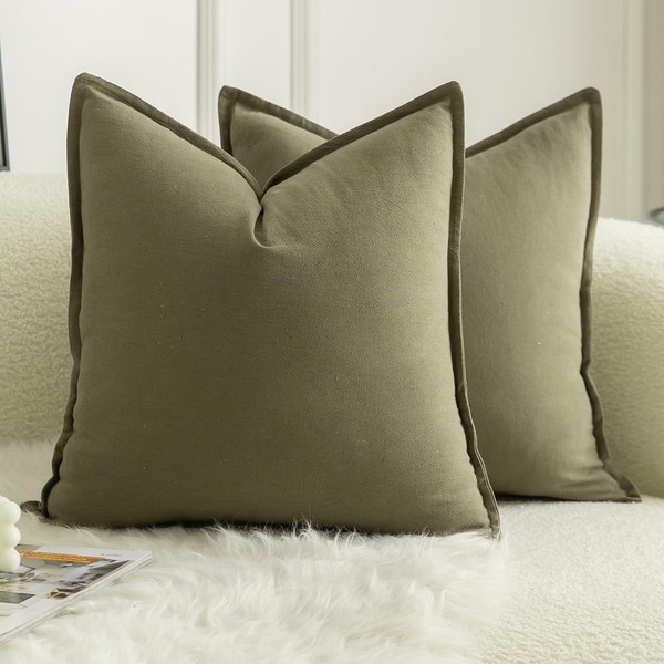 Mandioo Pack of 2 Neutral Cotton Throw Pillow Covers Solid