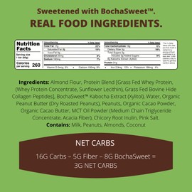 BochaSweet Keto Protein Bar, Chocolate Peanut Butter BochaBar, 21g Grass Fed Collagen, Low Carb, Keto-Friendly, Gluten Free, 4 Count