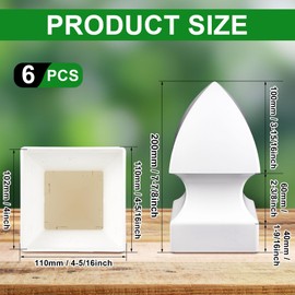 Lothee 6 Pcs Vinyl Post Cap Gothic Post Caps Decking Caps PVC Fence Parts for Decks Fence Mailbox (4'' X 4'')