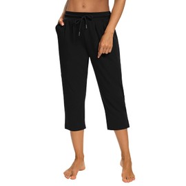 Sarin Mathews Womens Capri Yoga Pants Loose Workout Joggers Drawstring Sweatpants Lounge Pajama Capris Pants with Pockets Black 2XL