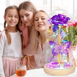 QUNPON Mothers Day Rose Gifts for Mom Flowers Rose Gifts for Women,Birthday Gifts for Women,Purple Butterfly Flowers for Mom Mother Day Flower Gifts from Daughter Son,Gift for Sister,Her,Grandma,Wife