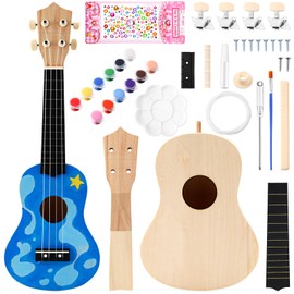 Boao DIY Guitar Kit 21 Inch Make Your Own Ukulele DIY Kit with Installation Tools Soprano Guitar Build Kit Unfinished Guitar Handwork Kit Wooden Ukulele Crafts for Amateur Beginner Little Ones (Round)